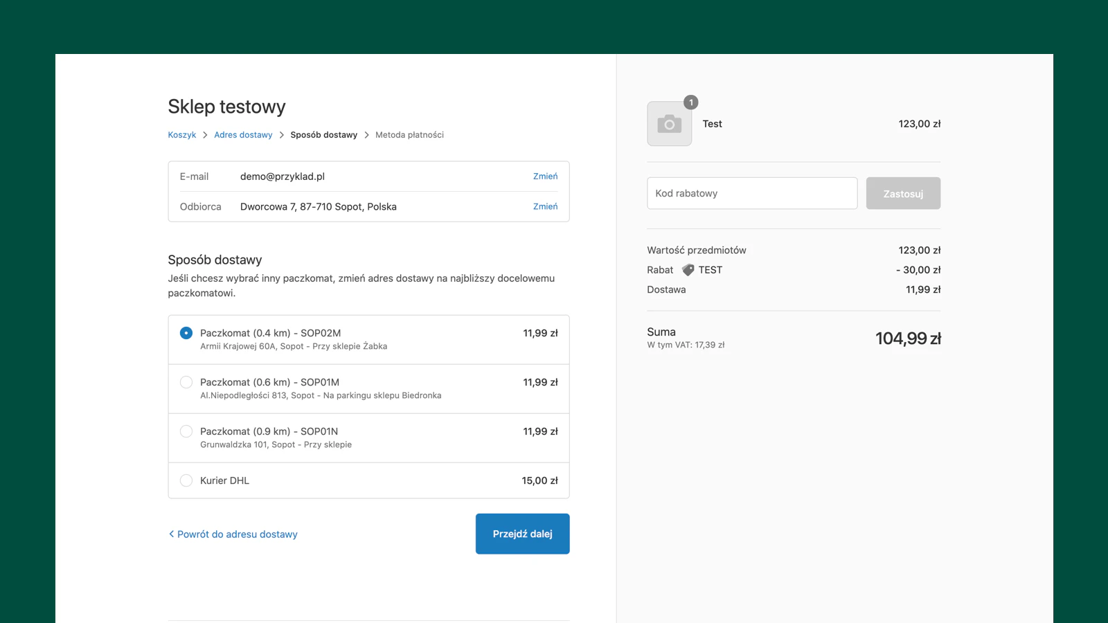 Paczkomaty w Shopify Checkout